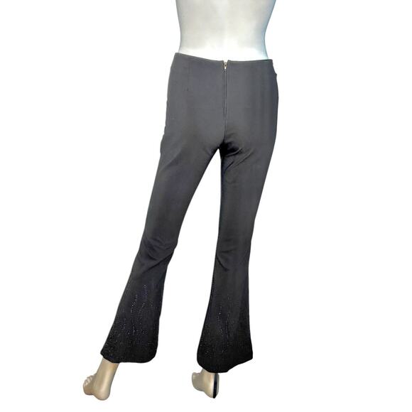 90s Y2K VTG Size XS Whimsigoth Pants Flare Low Rise Black Back Zip Beaded - Picture 4 of 9